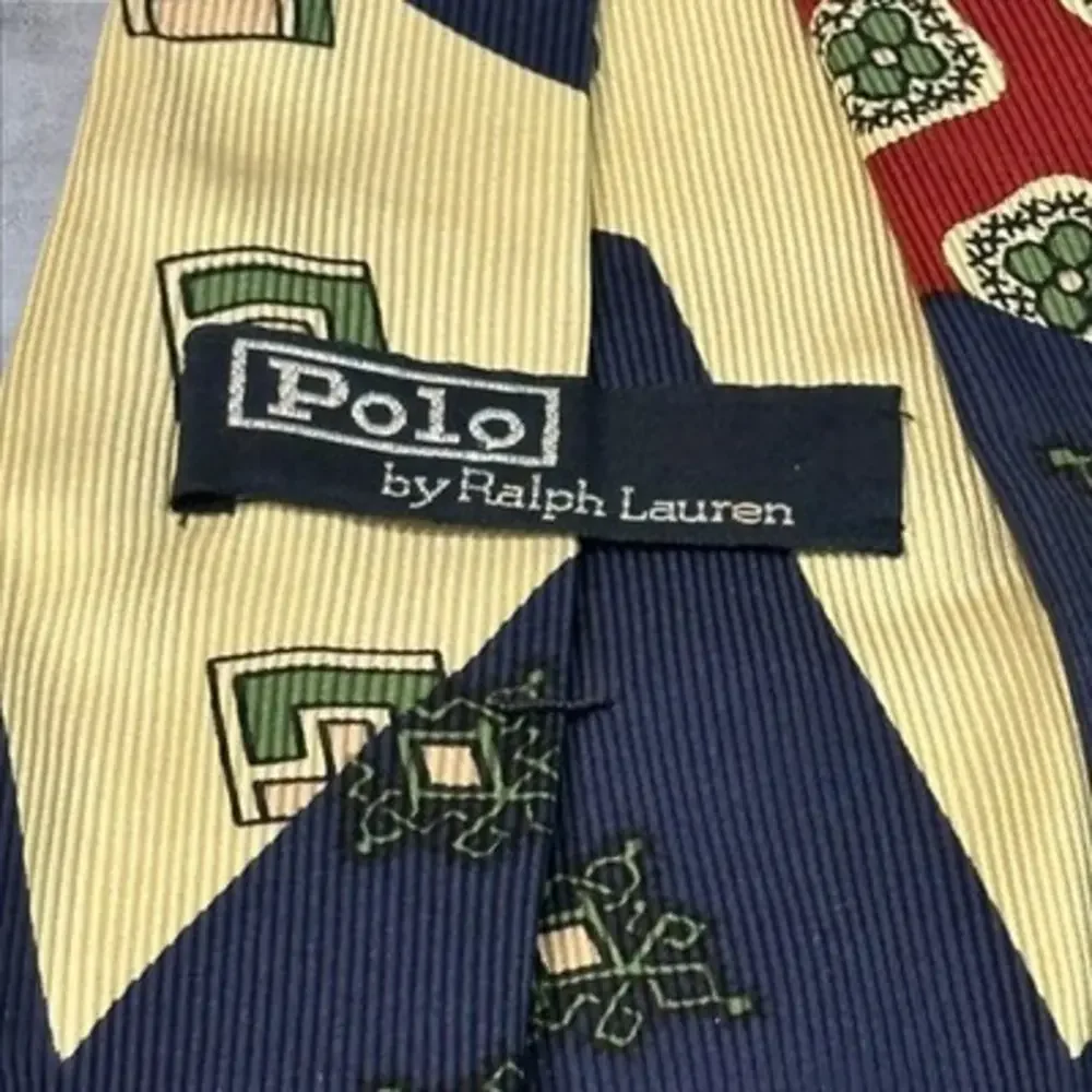 Handmade Vintage Polo By Ralph‎ Lauren 3.75” Neck Tie Red/Blue/Cream Color Block